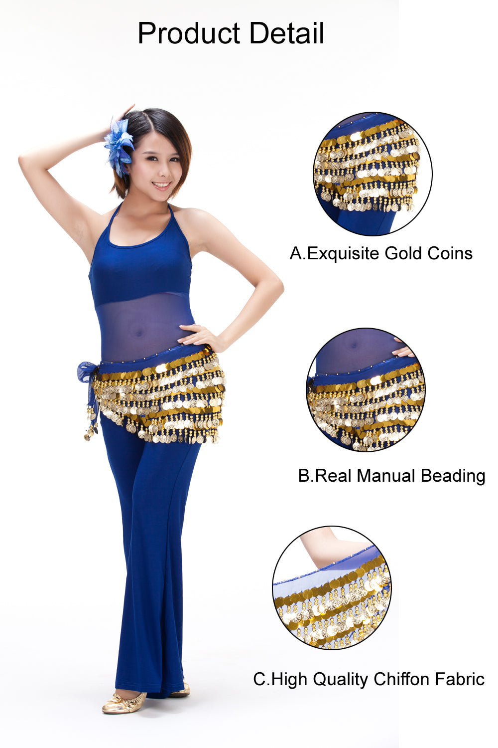 Women's Belly Dance 5 Rows Wave Shape Hip Scarf with 288 Coins , Belly Dance Waist Belts