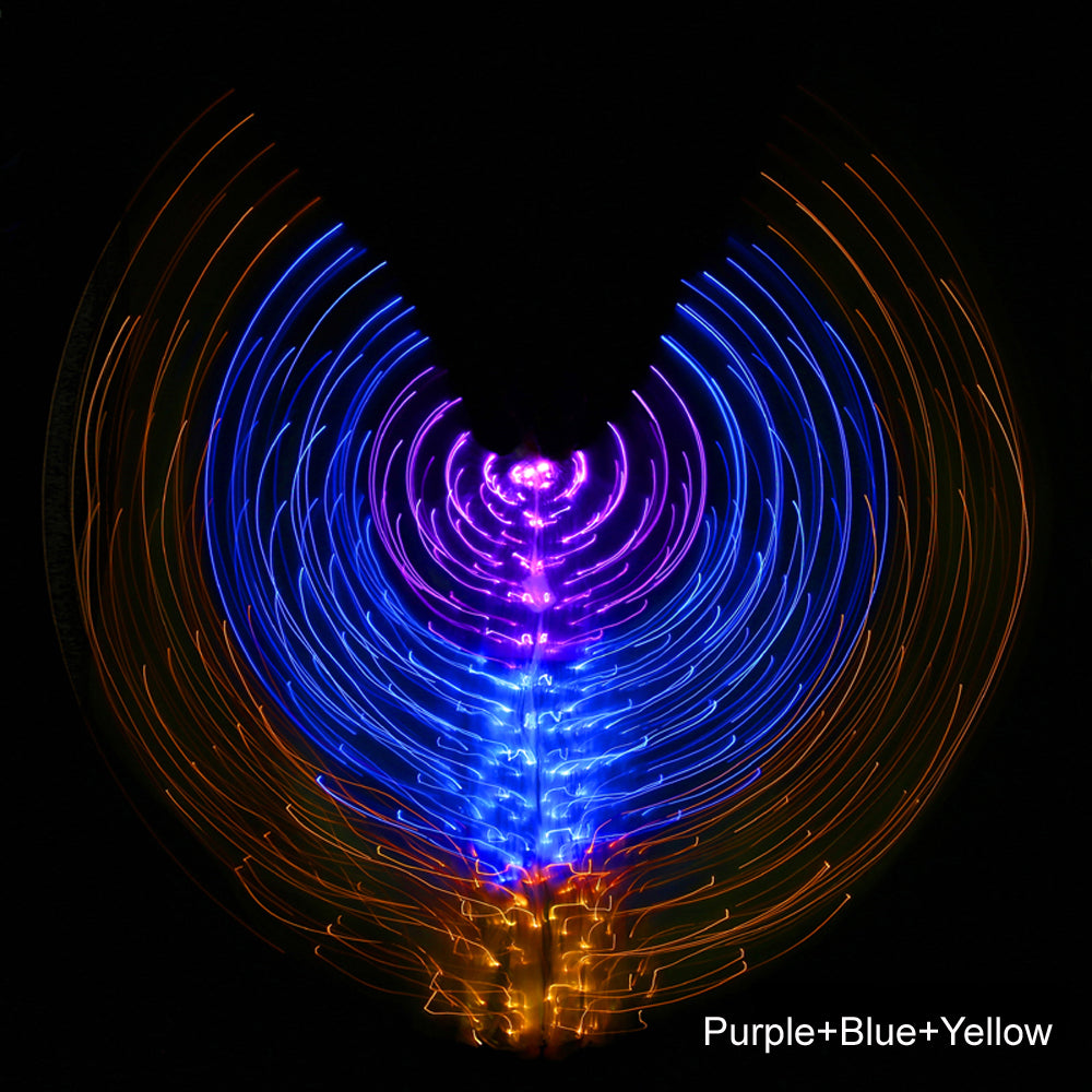 Three-color Gradient LED Isis Wing - Belly Dance Light Up Wings for Carnival Halloween Party Club Wear with Telescopic Sticks