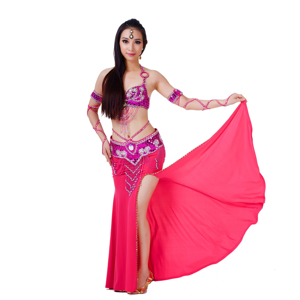 Belly Dance Costumes with Polyester Skirt Belly Dance Dress 1 Set 5pcs