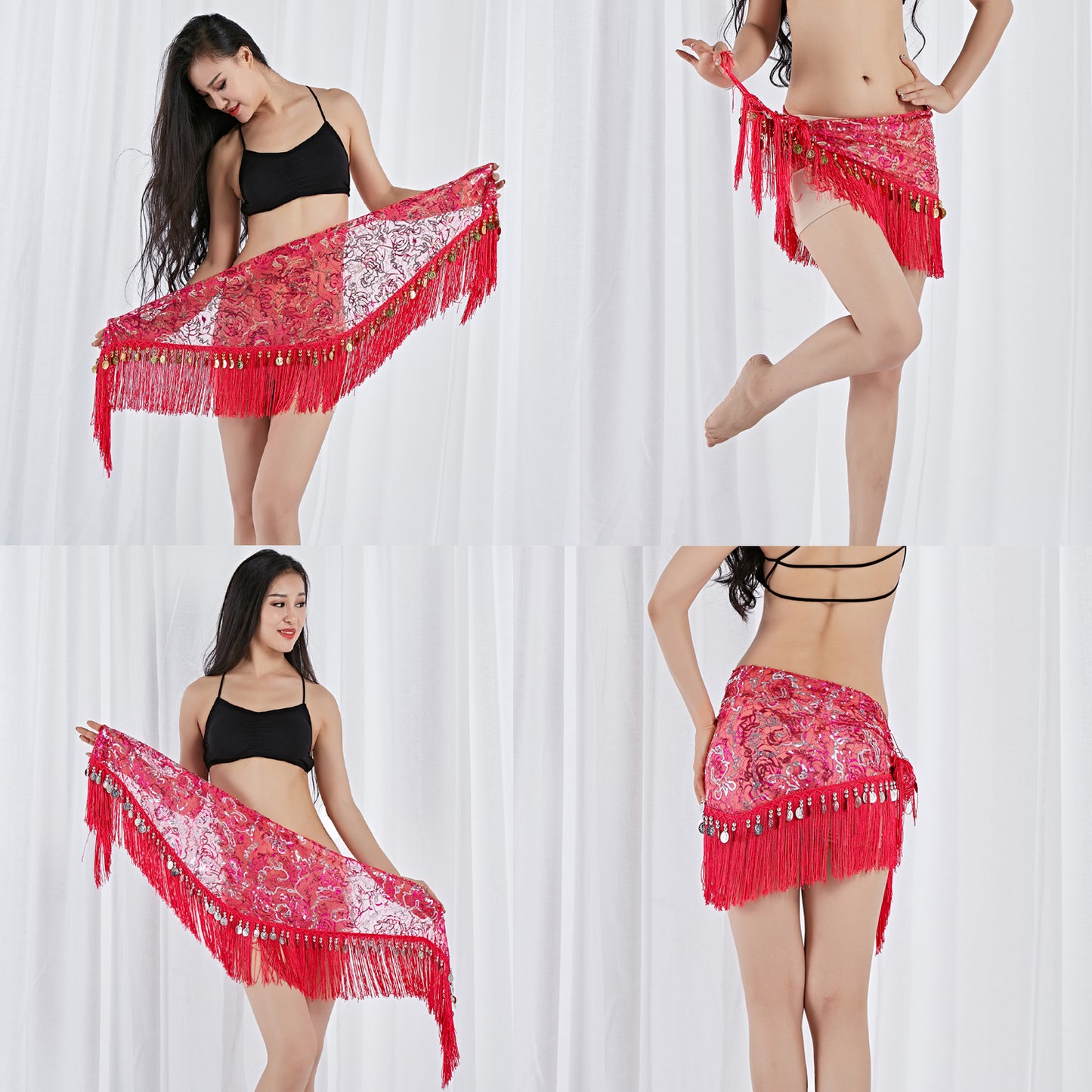 Tassels Fringed Sequins Triangle Belly Dance Hip Scarf Skirt Waist Belt for Outfits