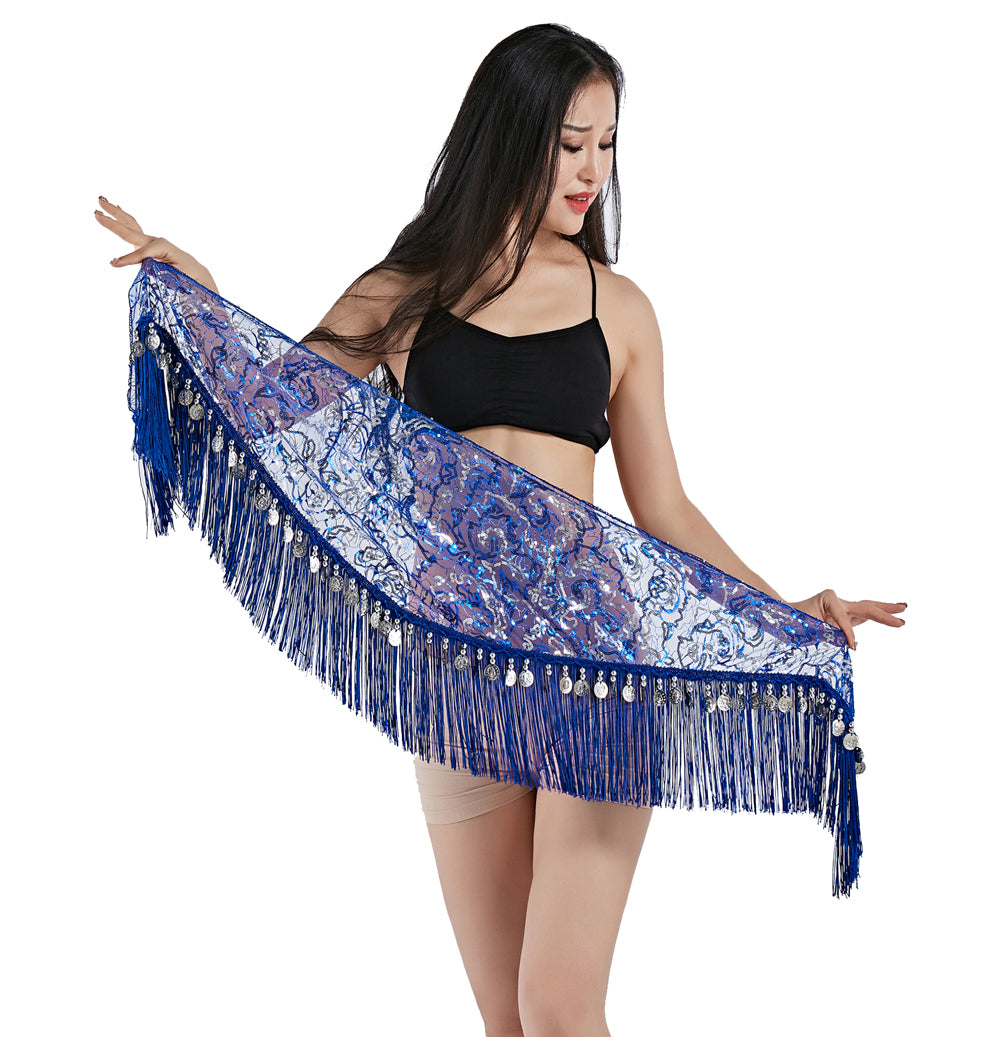 Tassels Fringed Sequins Triangle Belly Dance Hip Scarf Skirt Waist Belt for Outfits