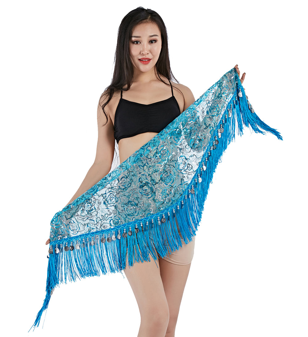 Tassels Fringed Sequins Triangle Belly Dance Hip Scarf Skirt Waist Belt for Outfits