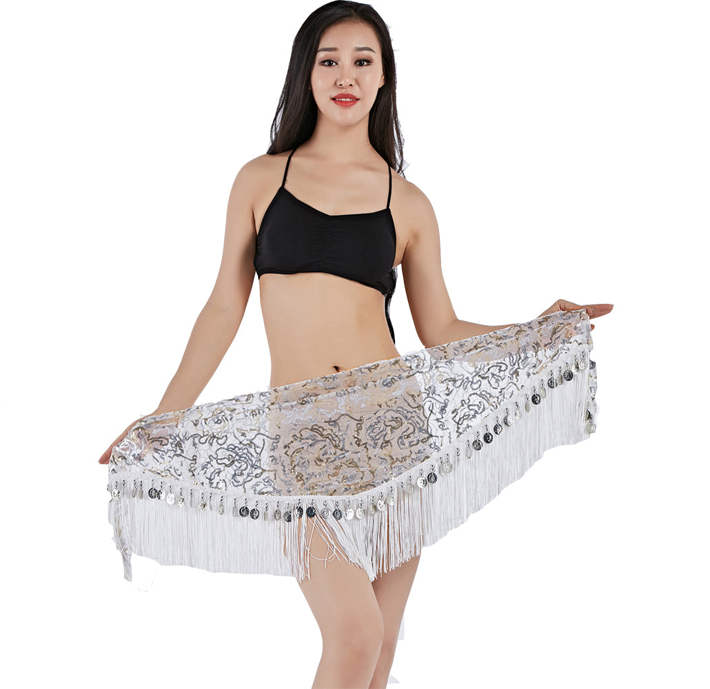 Tassels Fringed Sequins Triangle Belly Dance Hip Scarf Skirt Waist Belt for Outfits