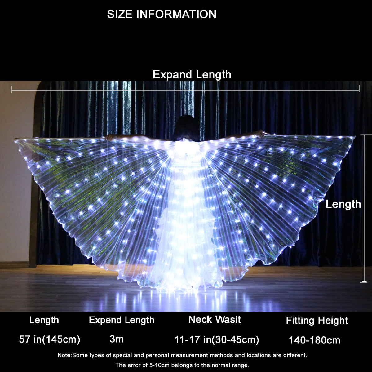 LED Isis Wing Single Colors - Belly Dance Light Up Wings Carnival Halloween Party Club Wear with Telescopic Sticks