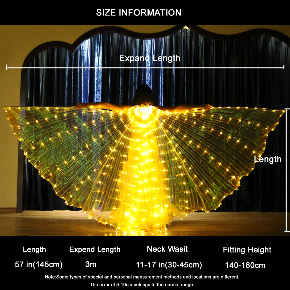 LED Isis Wing Single Full Colors  - Belly Dance Light Up Wings Carnival Halloween Party Club Wear with Telescopic Sticks