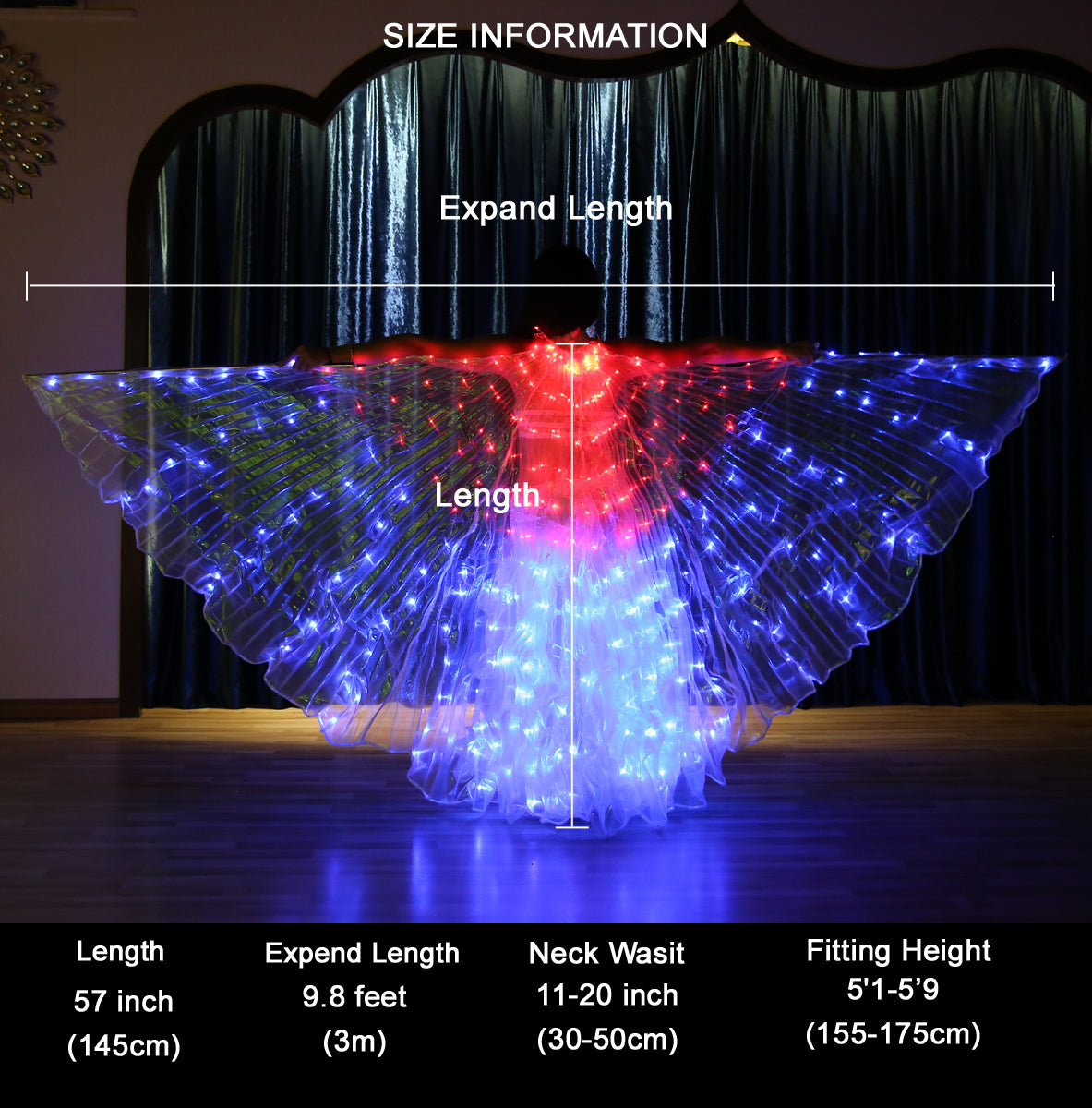 Smart Programming LED Isis Wing - Belly Dance Light Up Wings for Carnival Halloween Party Club Wear with Telescopic Sticks