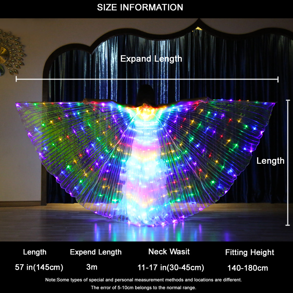 Led Isis Wing Multi Color - Belly Dance Light Up Wing Carnival Halloween Party Club Wear with Telescopic Sticks