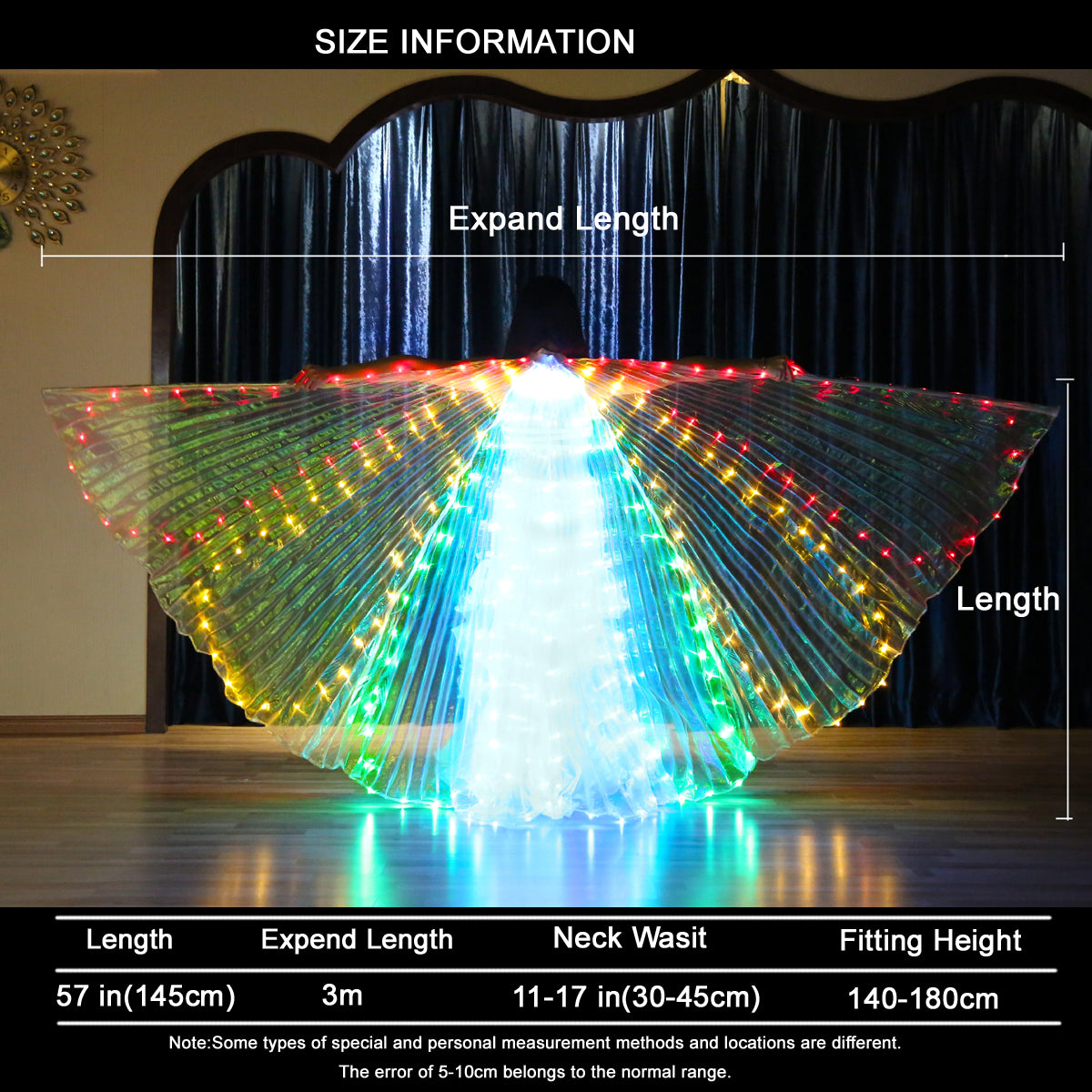 LED Isis Wing 8 Petals - Belly Dance Light Up Wing Carnival Halloween Party Club Wear with Telescopic Sticks