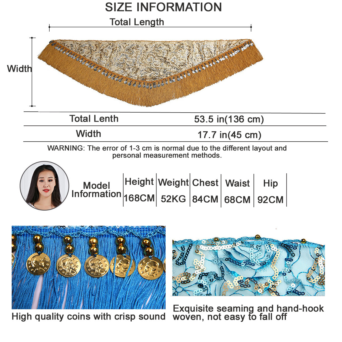 Tassels Fringed Sequins Triangle Belly Dance Hip Scarf Skirt Waist Belt for Outfits