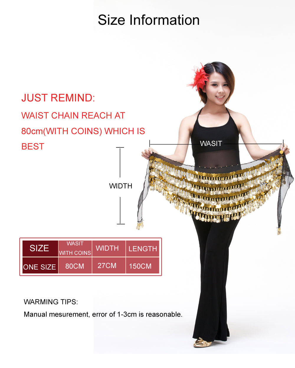Women's Belly Dance 5 Rows Wave Shape Hip Scarf with 288 Coins , Belly Dance Waist Belts