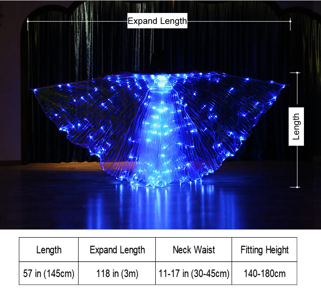 Flash Led Isis Wings - Belly Dance Light Up Wings Carnival Halloween Party Club Wear with Telescopic Sticks