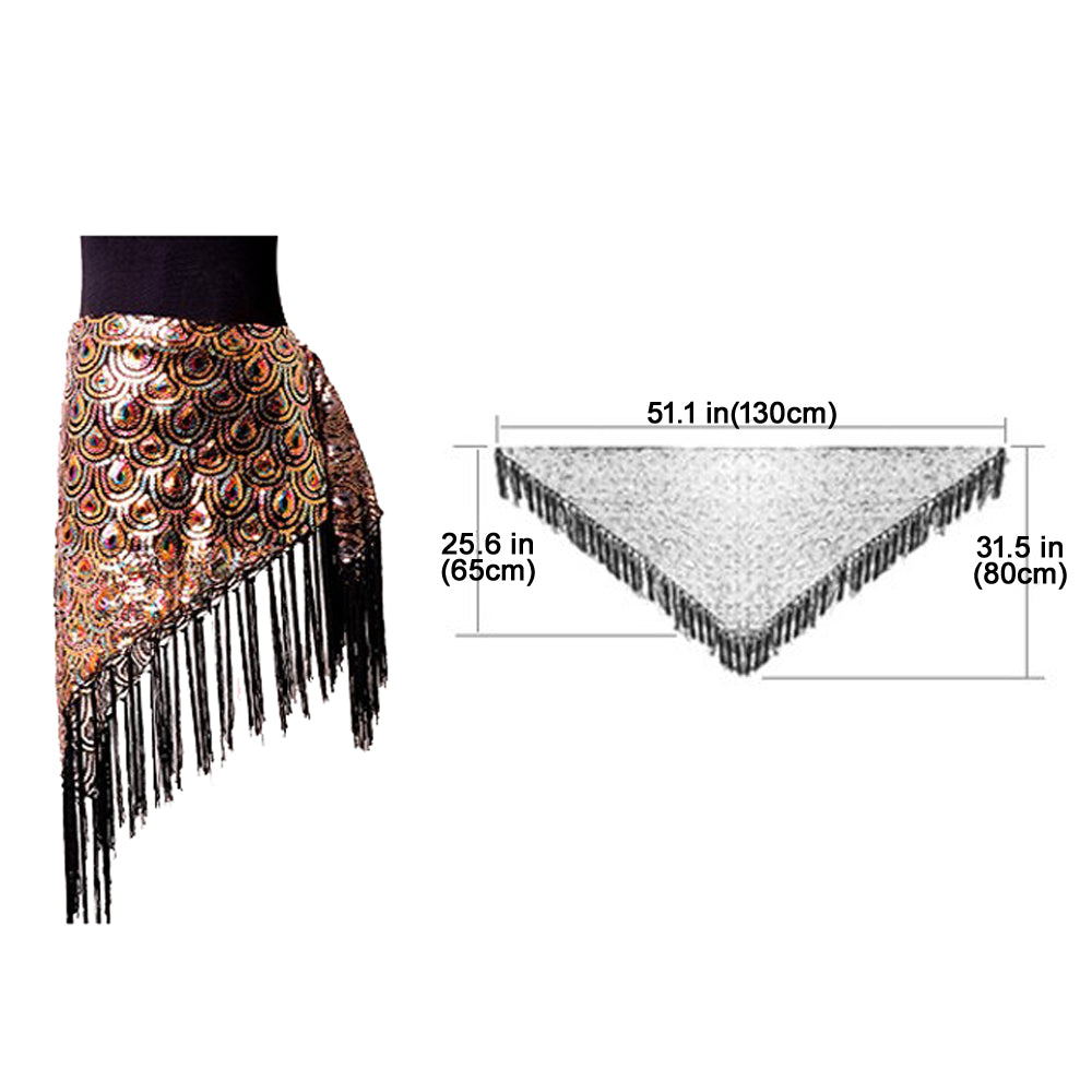 Tassels Fringed Fish Scales Sequins Triangle Belly Dance Hip Scarf Skirt Waist Belt for Outfits