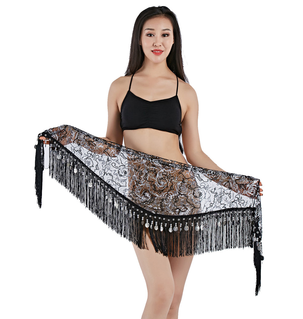 Tassels Fringed Sequins Triangle Belly Dance Hip Scarf Skirt Waist Belt for Outfits