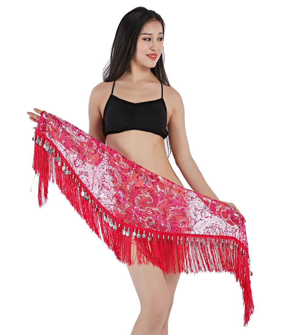 Tassels Fringed Sequins Triangle Belly Dance Hip Scarf Skirt Waist Belt for Outfits