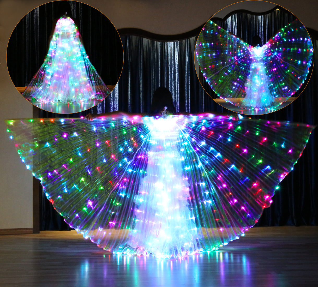 Flash Color-Changed Sparking Led Isis Wings - Belly Dance Light Up Wings Carnival Halloween Party Club Wear with Telescopic Sticks