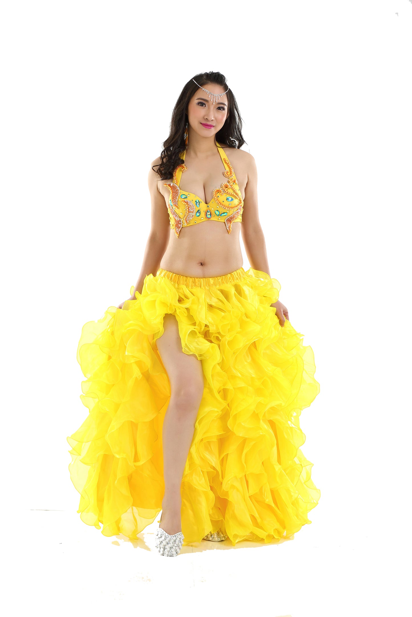 Professional Belly Dance Costume Tribal Waves Slit Skirt Wave Skirt Dress Bubble Skirt