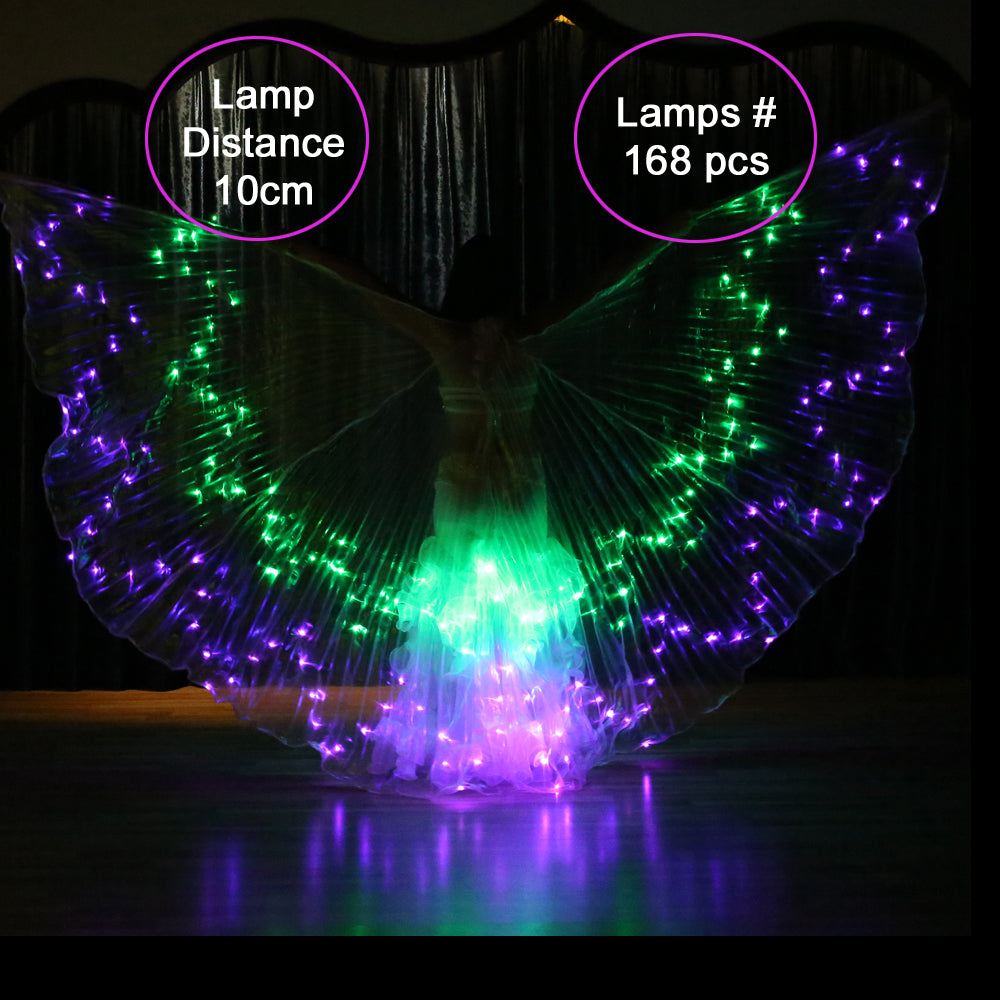 LED Isis Wing 12-Pointed Star - Belly Dance Light Up Wings for Carnival Halloween Party Club Wear with Telescopic Sticks