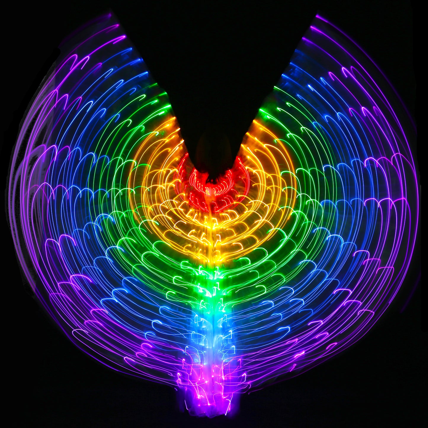LED Isis Wing 5 Color Rainbow - Belly Dance Light Up Wing Carnival Halloween Party Club Wear with Telescopic Sticks