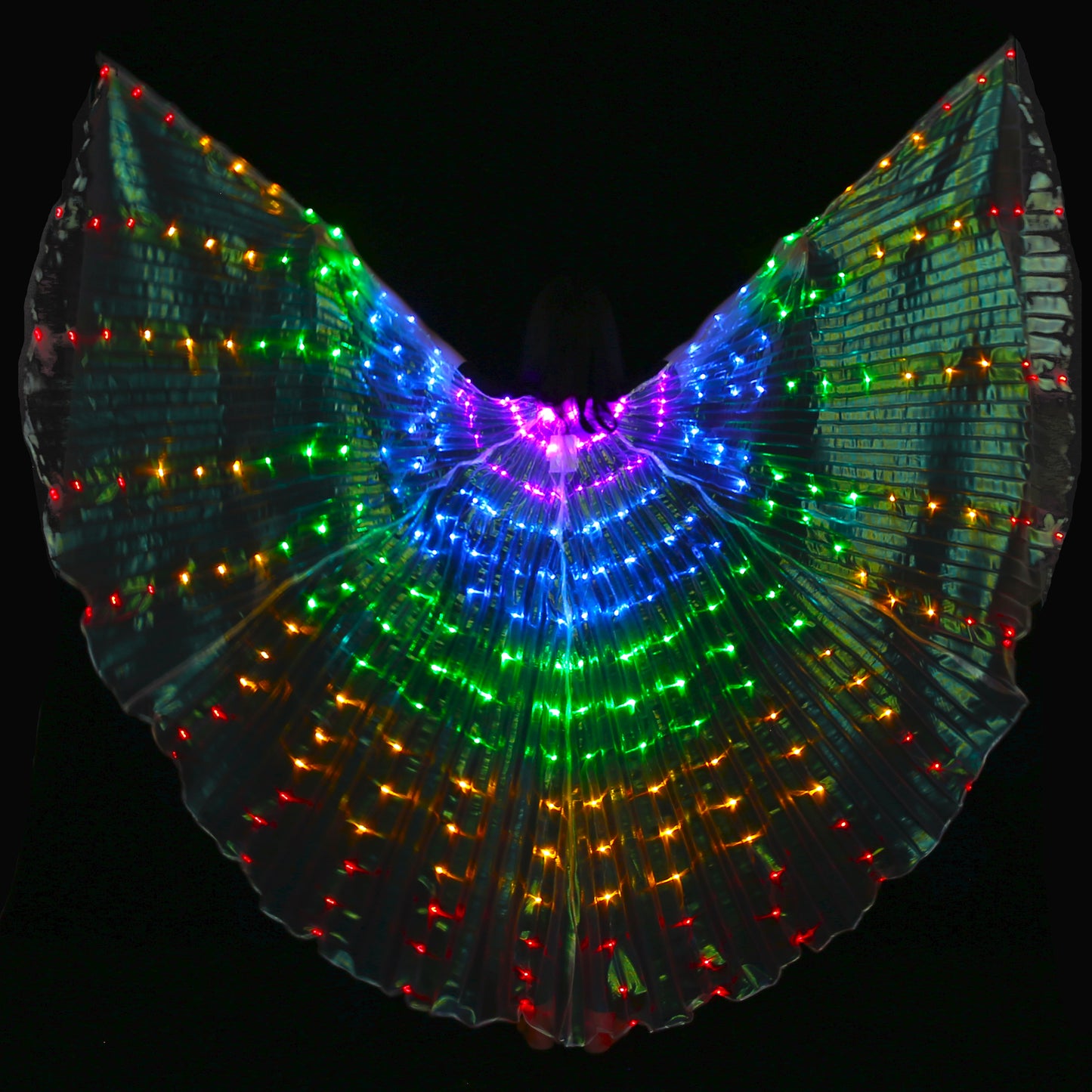 LED Isis Wing 5 Color Rainbow - Belly Dance Light Up Wing Carnival Halloween Party Club Wear with Telescopic Sticks