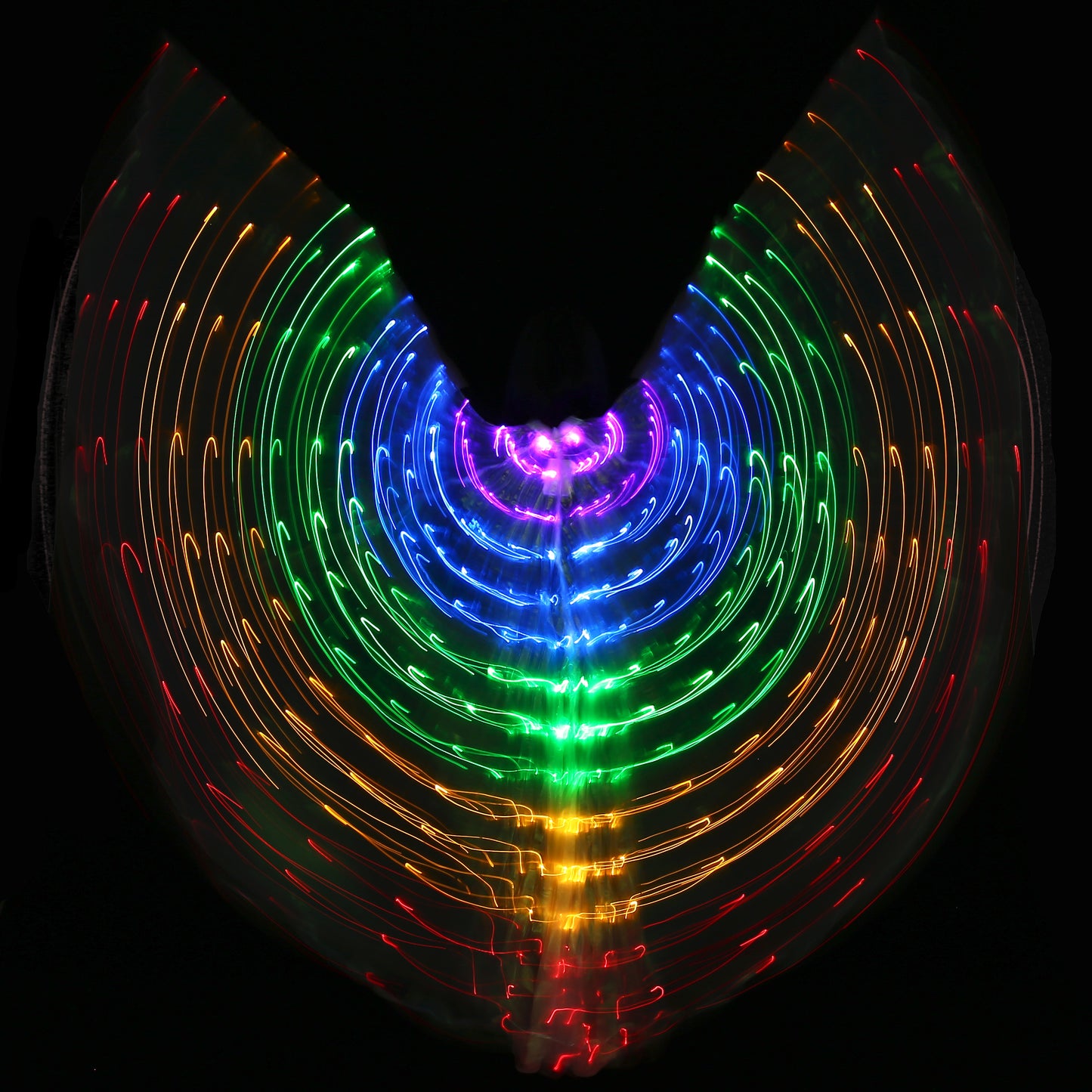 LED Isis Wing 5 Color Rainbow - Belly Dance Light Up Wing Carnival Halloween Party Club Wear with Telescopic Sticks