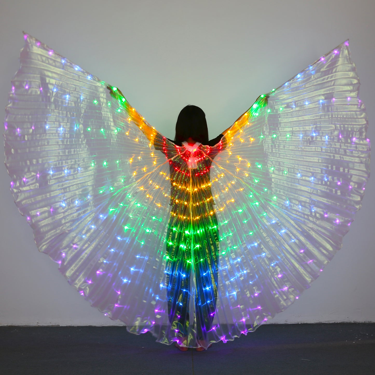 LED Isis Wing 5 Color Rainbow - Belly Dance Light Up Wing Carnival Halloween Party Club Wear with Telescopic Sticks