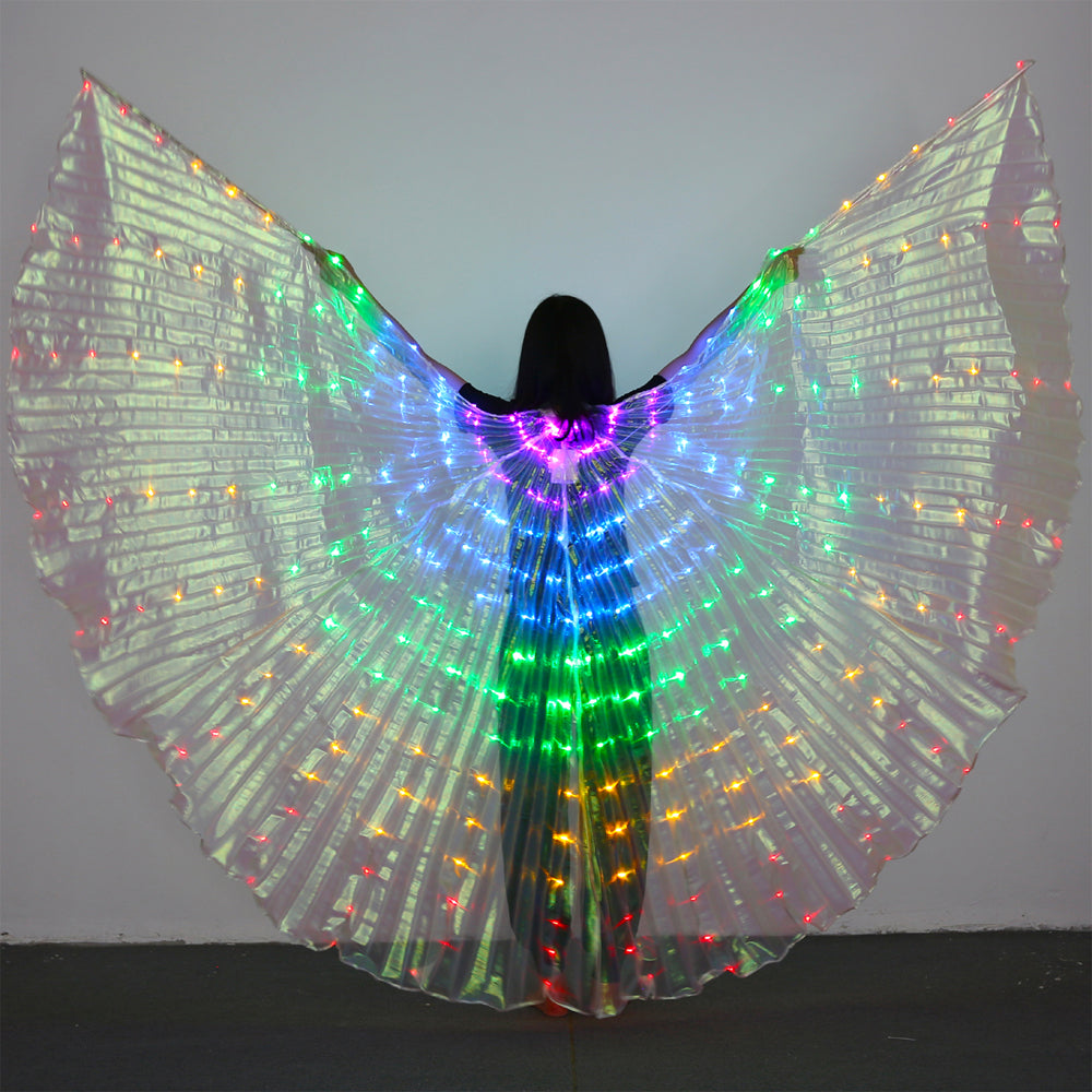 LED Isis Wing 5 Color Rainbow - Belly Dance Light Up Wing Carnival Halloween Party Club Wear with Telescopic Sticks