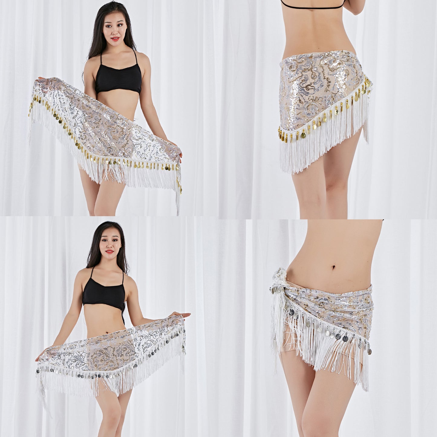 Tassels Fringed Sequins Triangle Belly Dance Hip Scarf Skirt Waist Belt for Outfits